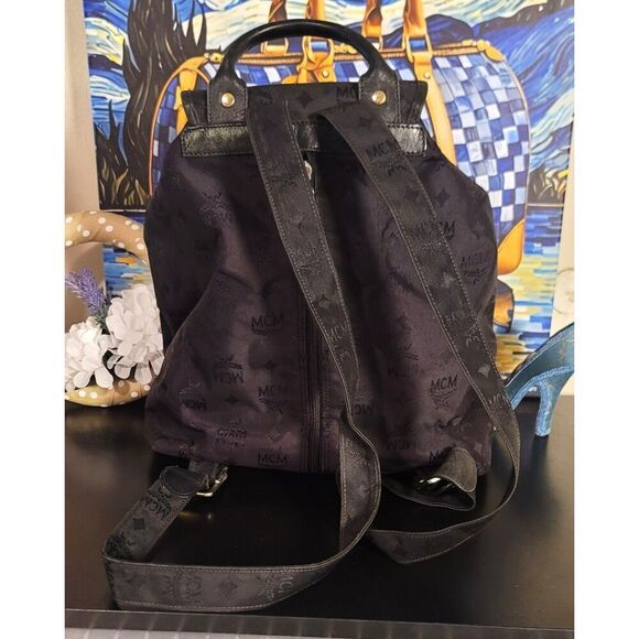 Auth MCM Black Jacquard Backpack - Picture 4 of 10